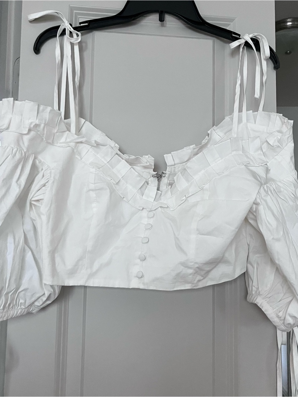 White Ruffle Off-Shoulder Crop Top